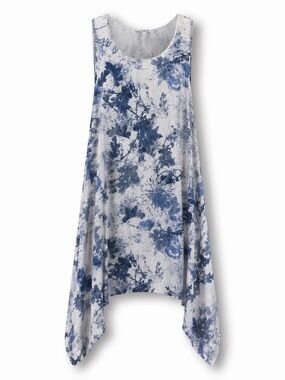 Valentina Naldi Linen Tunic Dress size Large Blue White Floral Summer Beach